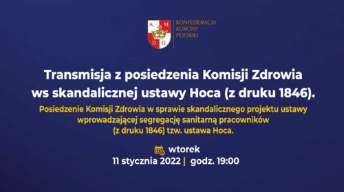 Posiedzenie Komisji Zdrowia nt. ustawy wprowadzającej segregację, druk nr 1846 – tzw. ustawa Hoca